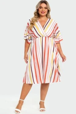 V-Neck Color Striped Dolman Sleeve Maxi Dress 11 V-Neck Color Striped Dolman Sleeve Maxi Dress -Luna Marina Store c sd430001 5