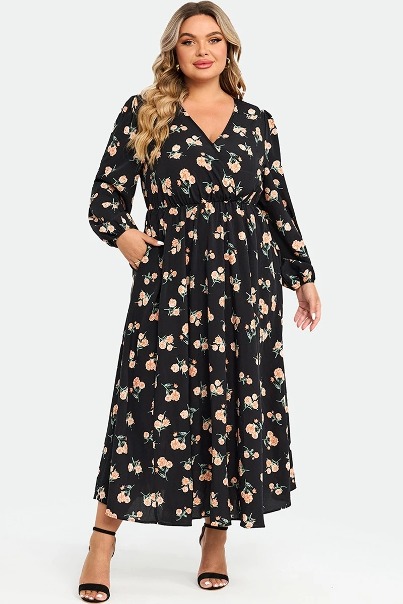 Floral Print Pocket Lantern Sleeve Wrap Maxi Dress 3 Floral Print Pocket Lantern Sleeve Wrap Maxi Dress