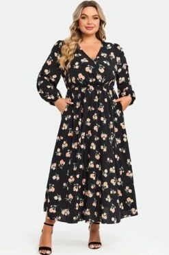 Floral Print Pocket Lantern Sleeve Wrap Maxi Dress 11 Floral Print Pocket Lantern Sleeve Wrap Maxi Dress -Luna Marina Store c sdbc008004 4
