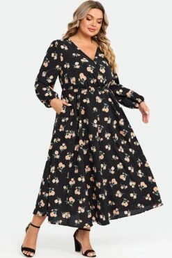 Floral Print Pocket Lantern Sleeve Wrap Maxi Dress 12 Floral Print Pocket Lantern Sleeve Wrap Maxi Dress -Luna Marina Store c sdbc008004 5