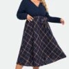 V-Neck Plaid Patchwork Belt Pocket Maxi Dress 1 V-Neck Plaid Patchwork Belt Pocket Maxi Dress -Luna Marina Store c sdbc009002 1