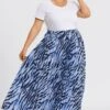 Zebra Print Flowing Crinkled Elastic Waist Long Skirt 1 Zebra Print Flowing Crinkled Elastic Waist Long Skirt -Luna Marina Store c sk001001 1