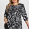 Black Dot Three Quarter Sleeves Tunic 1 Black Dot Three Quarter Sleeves Tunic -Luna Marina Store c top002001 1
