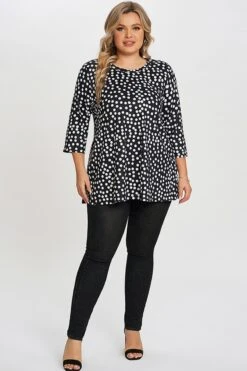 Black Dot Three Quarter Sleeves Tunic -Luna Marina Store c top002001 3