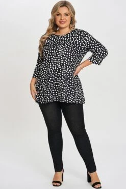 Black Dot Three Quarter Sleeves Tunic -Luna Marina Store c top002001 4