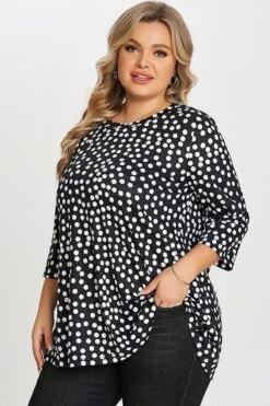 Black Dot Three Quarter Sleeves Tunic -Luna Marina Store c top002001 5