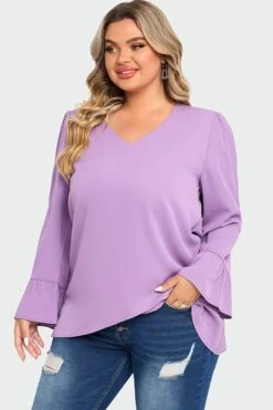 Purple Asymmetrical Ruffles Sleeve Crisscross Hem Blouse -Luna Marina Store c top003001 5