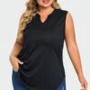 Solid Black Hem Sleeveless Notched V Neck Tank Top 2 Solid Black Hem Sleeveless Notched V Neck Tank Top -Luna Marina Store c top004001 1
