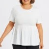 White Plus Size Round Neck Peplum Top -Luna Marina Store c top006002 1