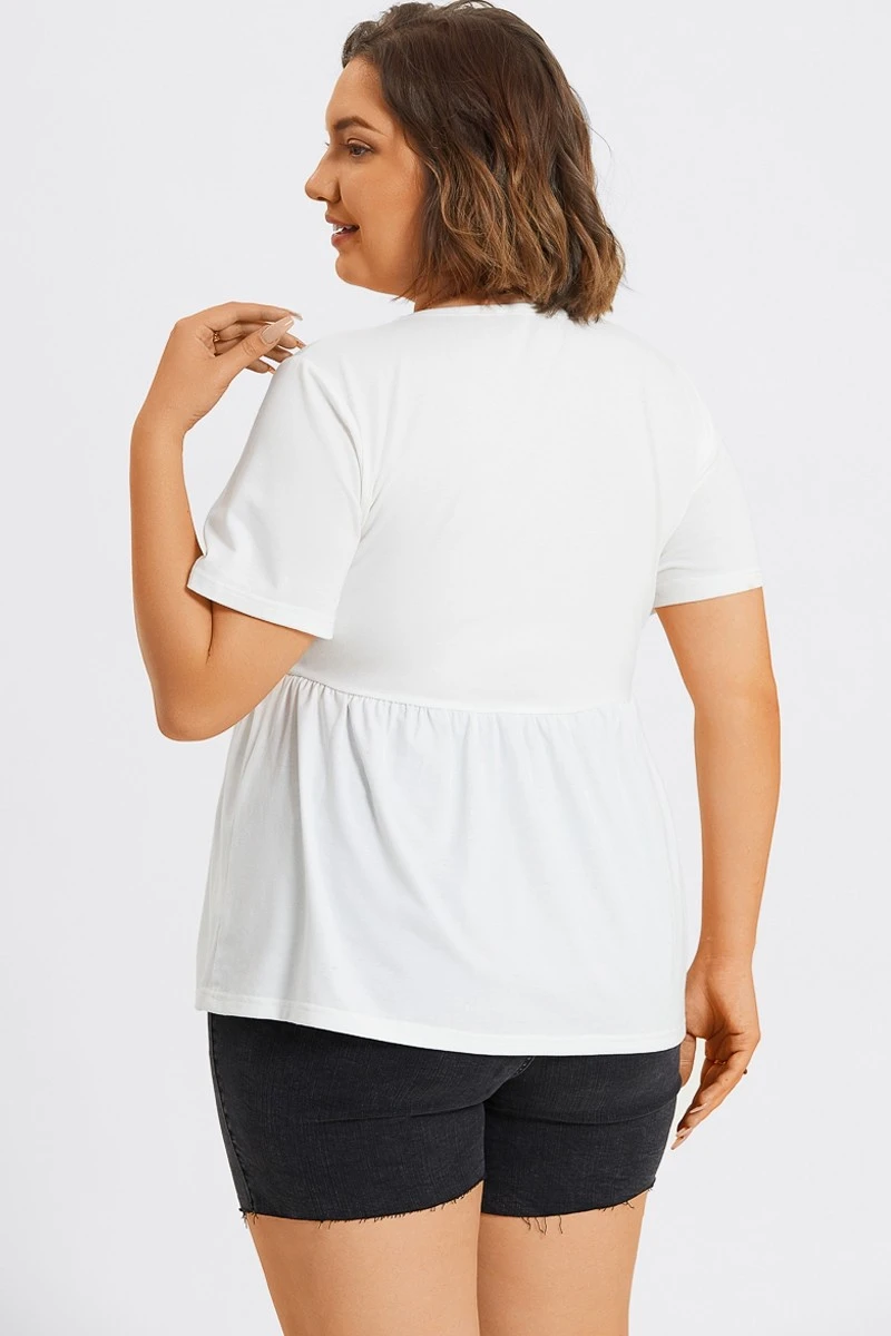White Plus Size Round Neck Peplum Top 4 White Plus Size Round Neck Peplum Top - Image 2