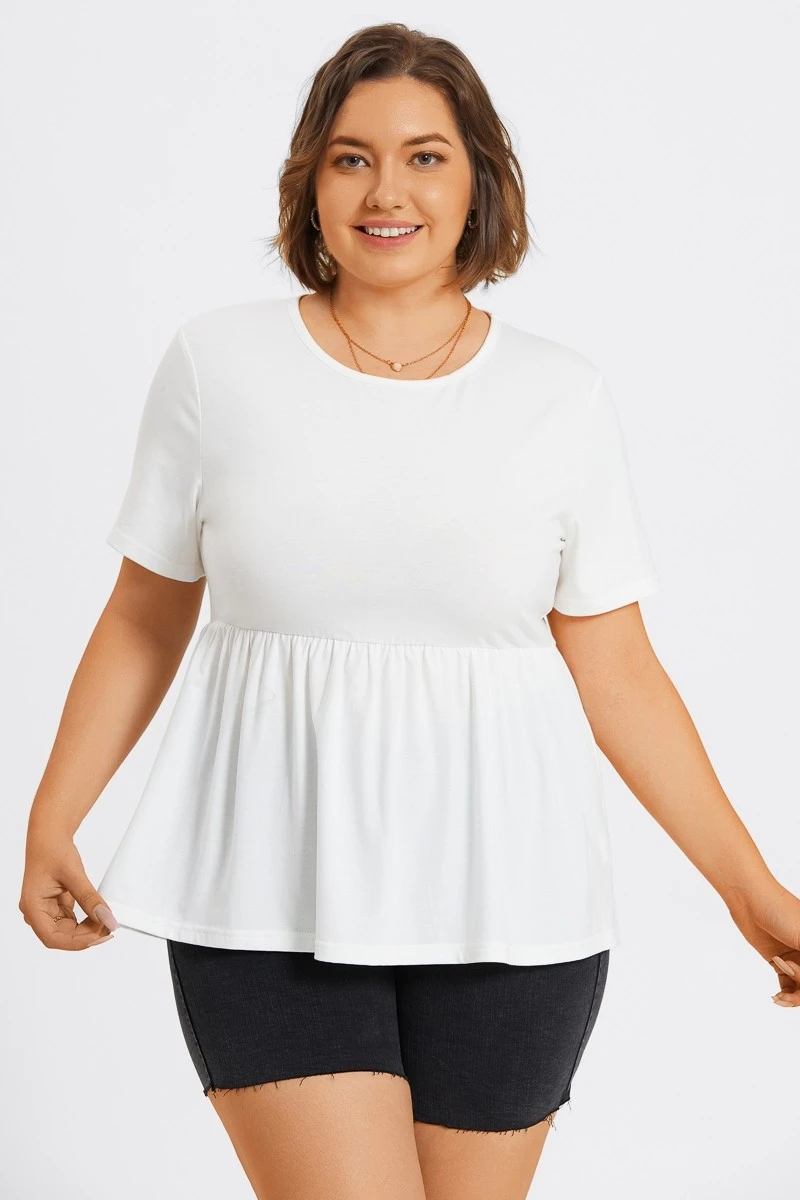 White Plus Size Round Neck Peplum Top 5 White Plus Size Round Neck Peplum Top - Image 3