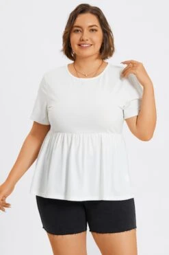 White Plus Size Round Neck Peplum Top 12 White Plus Size Round Neck Peplum Top -Luna Marina Store c top006002 4