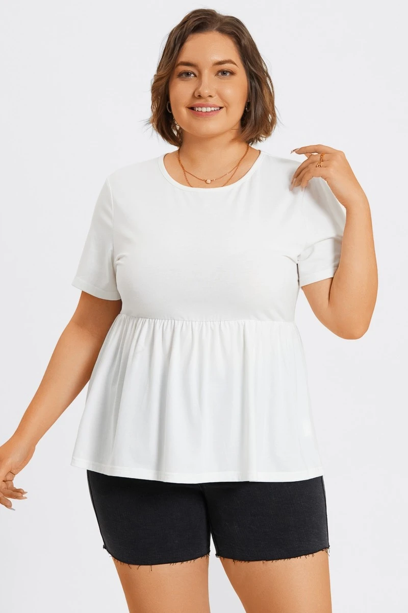 White Plus Size Round Neck Peplum Top 7 White Plus Size Round Neck Peplum Top - Image 5