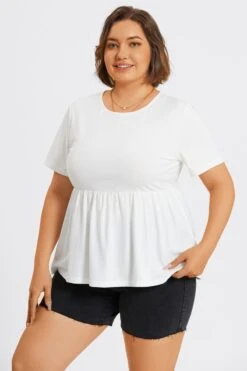 White Plus Size Round Neck Peplum Top 11 White Plus Size Round Neck Peplum Top -Luna Marina Store c top006002 5