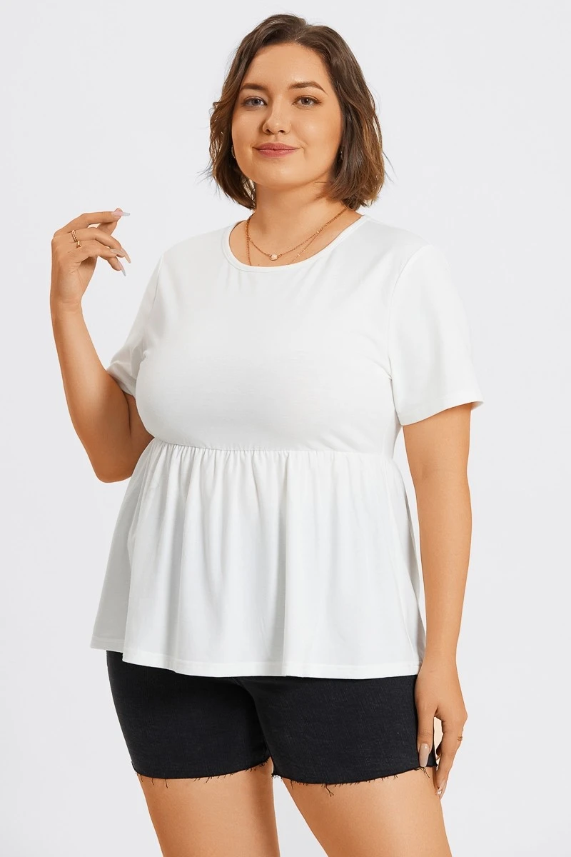 White Plus Size Round Neck Peplum Top 8 White Plus Size Round Neck Peplum Top - Image 6