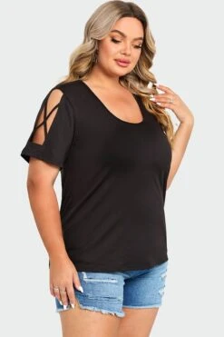 Black Square Neck Lattice Cold Shoulder Top -Luna Marina Store c top011001 6