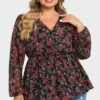 V-Neck Floral Printed Lantern Sleeve Ruffle Blouse 2 V-Neck Floral Printed Lantern Sleeve Ruffle Blouse -Luna Marina Store c topbc009002 1