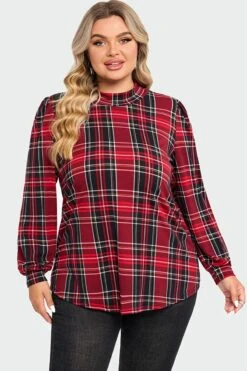 Plaid Long Sleeve Round Neck Long Blouse 9 Plaid Long Sleeve Round Neck Long Blouse -Luna Marina Store c topbc018001 1