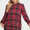Plaid Long Sleeve Round Neck Long Blouse 1 Plaid Long Sleeve Round Neck Long Blouse -Luna Marina Store c topbc018001 3