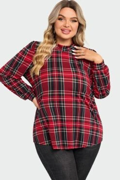 Plaid Long Sleeve Round Neck Long Blouse 10 Plaid Long Sleeve Round Neck Long Blouse -Luna Marina Store c topbc018001 4