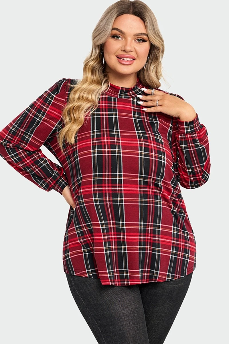 Plaid Long Sleeve Round Neck Long Blouse 5 Plaid Long Sleeve Round Neck Long Blouse - Image 4