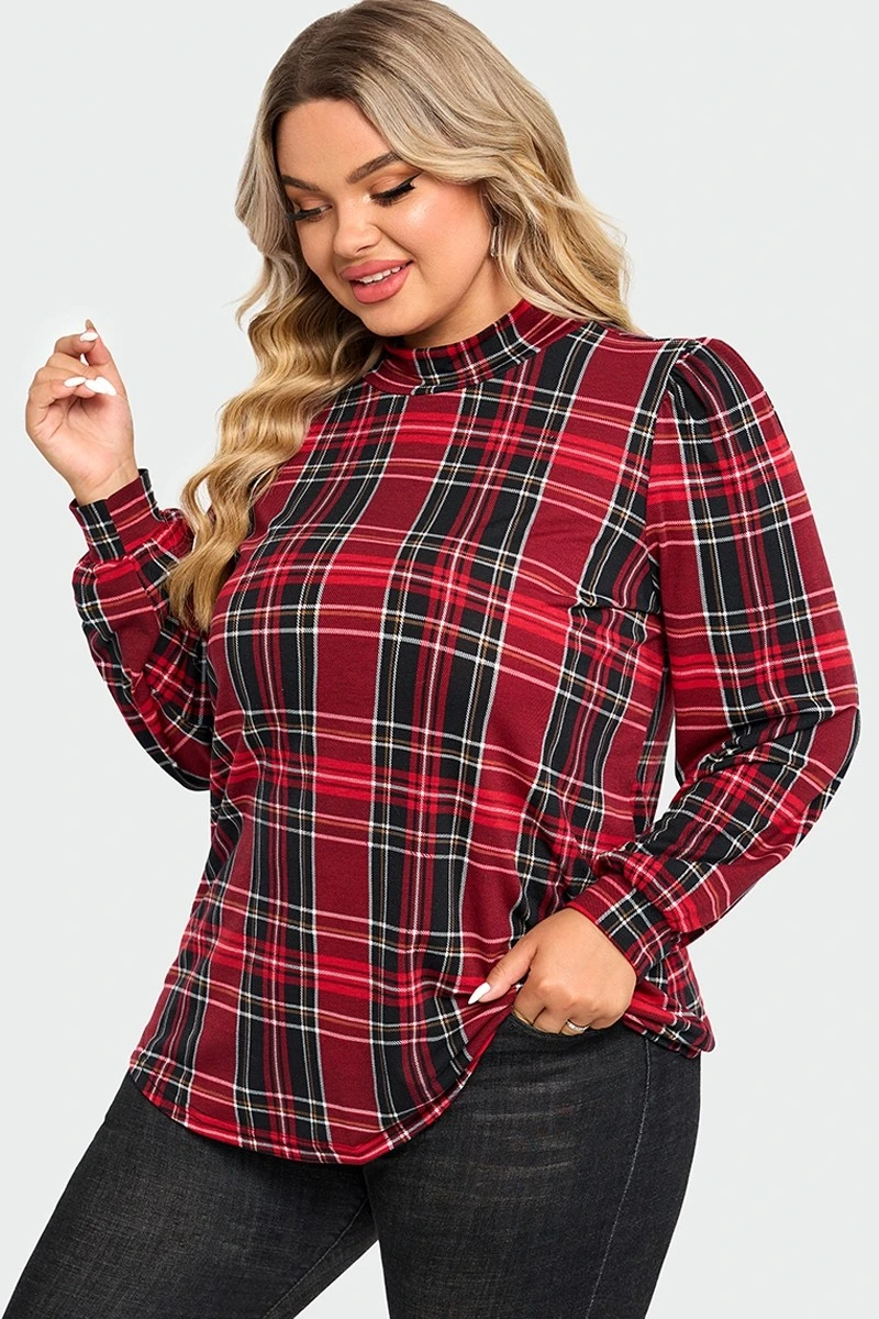 Plaid Long Sleeve Round Neck Long Blouse 6 Plaid Long Sleeve Round Neck Long Blouse - Image 5