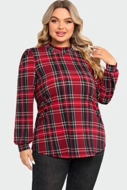 Plaid Long Sleeve Round Neck Long Blouse 12 Plaid Long Sleeve Round Neck Long Blouse -Luna Marina Store c topbc018001 6