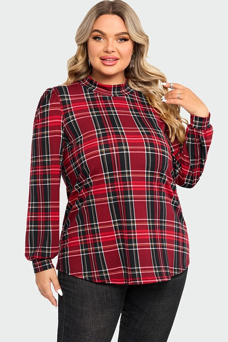Plaid Long Sleeve Round Neck Long Blouse 7 Plaid Long Sleeve Round Neck Long Blouse - Image 6