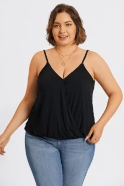 Black V-Neck Sleeveless Plus Size Cami Top -Luna Marina Store c topbc021001 3
