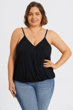 Black V-Neck Sleeveless Plus Size Cami Top -Luna Marina Store c topbc021001 4