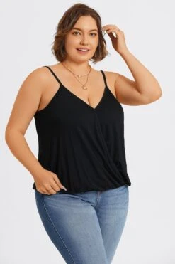 Black V-Neck Sleeveless Plus Size Cami Top -Luna Marina Store c topbc021001 5