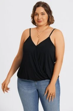 Black V-Neck Sleeveless Plus Size Cami Top -Luna Marina Store c topbc021001 6