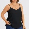 Plus Size V-Neck Black Chiffon Swing Cami Top 2 Plus Size V-Neck Black Chiffon Swing Cami Top -Luna Marina Store c topbc022001 1