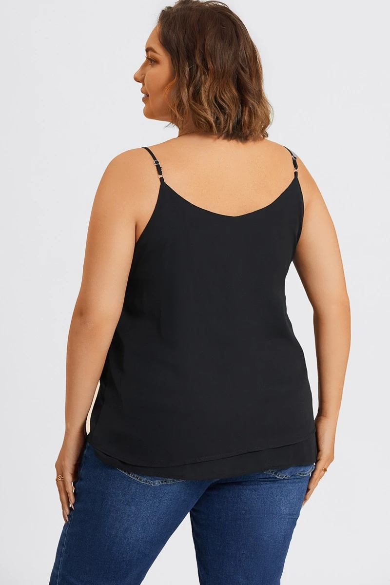 Plus Size V-Neck Black Chiffon Swing Cami Top 4 Plus Size V-Neck Black Chiffon Swing Cami Top - Image 2