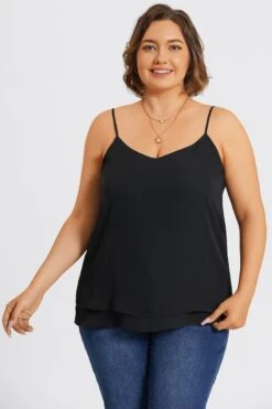 Plus Size V-Neck Black Chiffon Swing Cami Top 10 Plus Size V-Neck Black Chiffon Swing Cami Top -Luna Marina Store c topbc022001 3