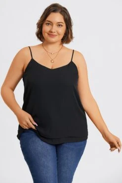 Plus Size V-Neck Black Chiffon Swing Cami Top 11 Plus Size V-Neck Black Chiffon Swing Cami Top -Luna Marina Store c topbc022001 4