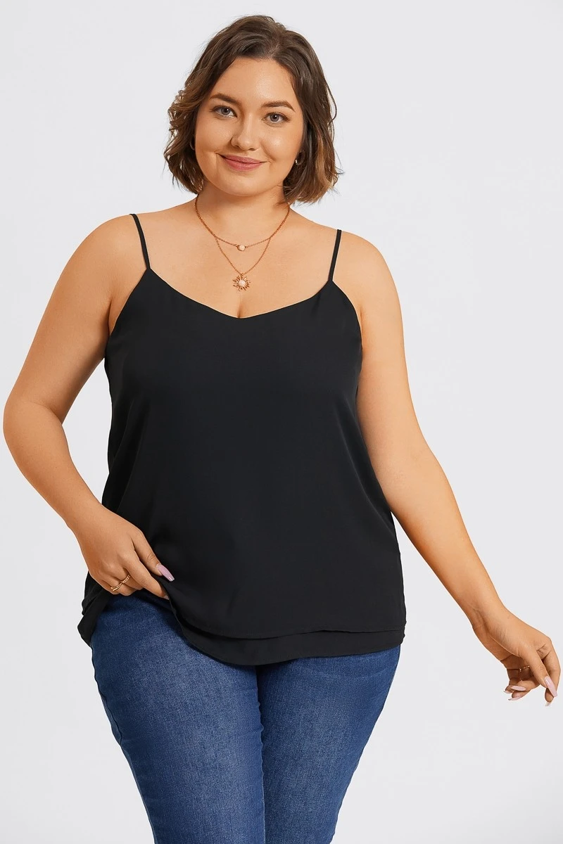 Plus Size V-Neck Black Chiffon Swing Cami Top 6 Plus Size V-Neck Black Chiffon Swing Cami Top - Image 4