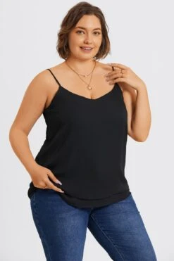 Plus Size V-Neck Black Chiffon Swing Cami Top 12 Plus Size V-Neck Black Chiffon Swing Cami Top -Luna Marina Store c topbc022001 5
