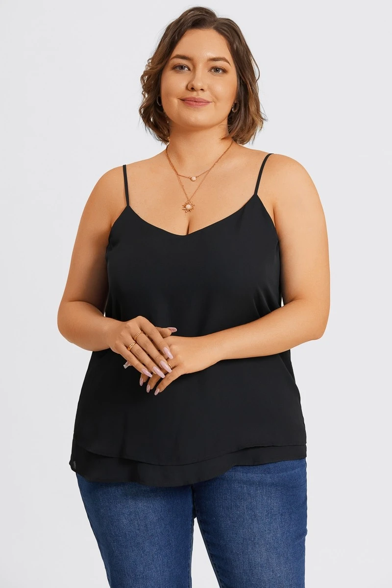 Plus Size V-Neck Black Chiffon Swing Cami Top 8 Plus Size V-Neck Black Chiffon Swing Cami Top - Image 6