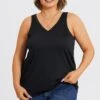 Plus Size Black V-Neck Stitch Detail Tank 2 Plus Size Black V-Neck Stitch Detail Tank -Luna Marina Store c topbc023001 1