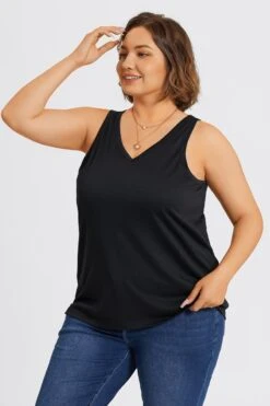 Plus Size Black V-Neck Stitch Detail Tank -Luna Marina Store c topbc023001 4