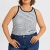 Plus Size High Neck Stripe Sports Back Tank Top -Luna Marina Store c topbc024001 1