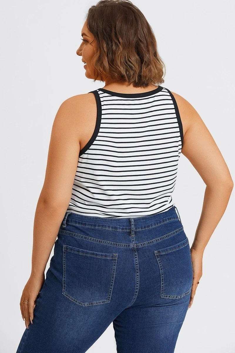 Plus Size High Neck Stripe Sports Back Tank Top 4 Plus Size High Neck Stripe Sports Back Tank Top - Image 2