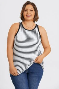 Plus Size High Neck Stripe Sports Back Tank Top 10 Plus Size High Neck Stripe Sports Back Tank Top -Luna Marina Store c topbc024001 3