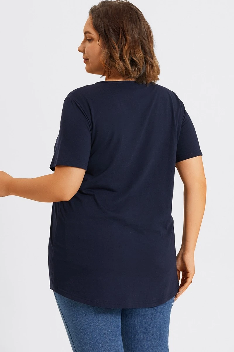 Plus Size Navy Blue V-Neck Loose Fit Basic Top 4 Plus Size Navy Blue V-Neck Loose Fit Basic Top - Image 2