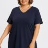 Plus Size Navy Blue V-Neck Loose Fit Basic Top 1 Plus Size Navy Blue V-Neck Loose Fit Basic Top -Luna Marina Store c topbc025002 3