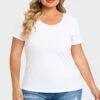 Plus Size White Short Sleeve Basic V-Neck Top -Luna Marina Store c topbc025003 1