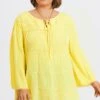 Plus Size Yellow Tie Neck Long Sleeve Blouse -Luna Marina Store c topbc028001 1