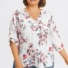 V-Neck Floral Print Pullover 3/4 Sleeve Blouse -Luna Marina Store c topbc029001 1
