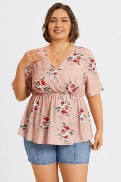 Floral Print Wrap Ruffles Asymmetrical Hem Blouse 11 Floral Print Wrap Ruffles Asymmetrical Hem Blouse -Luna Marina Store c topbc030001 4